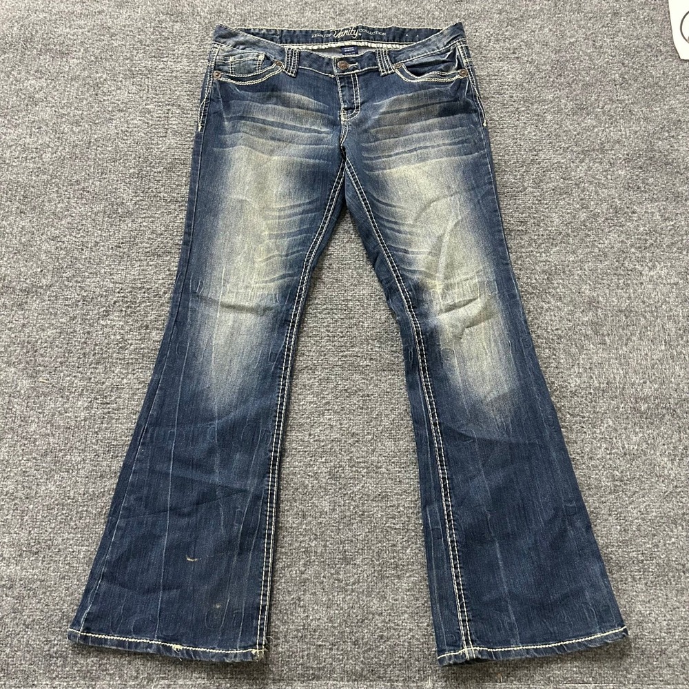 Vanity Jeans Womens Size 31W/33L Dark Wash Bootcut Thick Stitch Embellished Y2K
